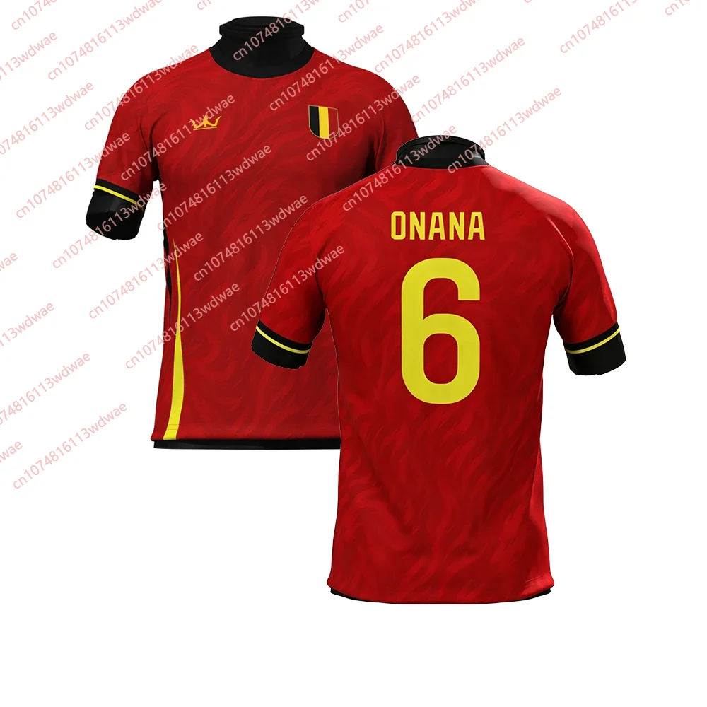 Belgium Theme Soccer Jersey Red Black Yellow Trim Tricolor Badge Pattern Adult Fan Training Football Shirt For Sports Supporters - view 3