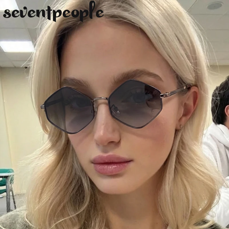 작은 프레임 육각형 펑크 선글라스 여성 2025 럭셔리 브랜드 클래식 스팀펑크 폴리곤 선글... - 3