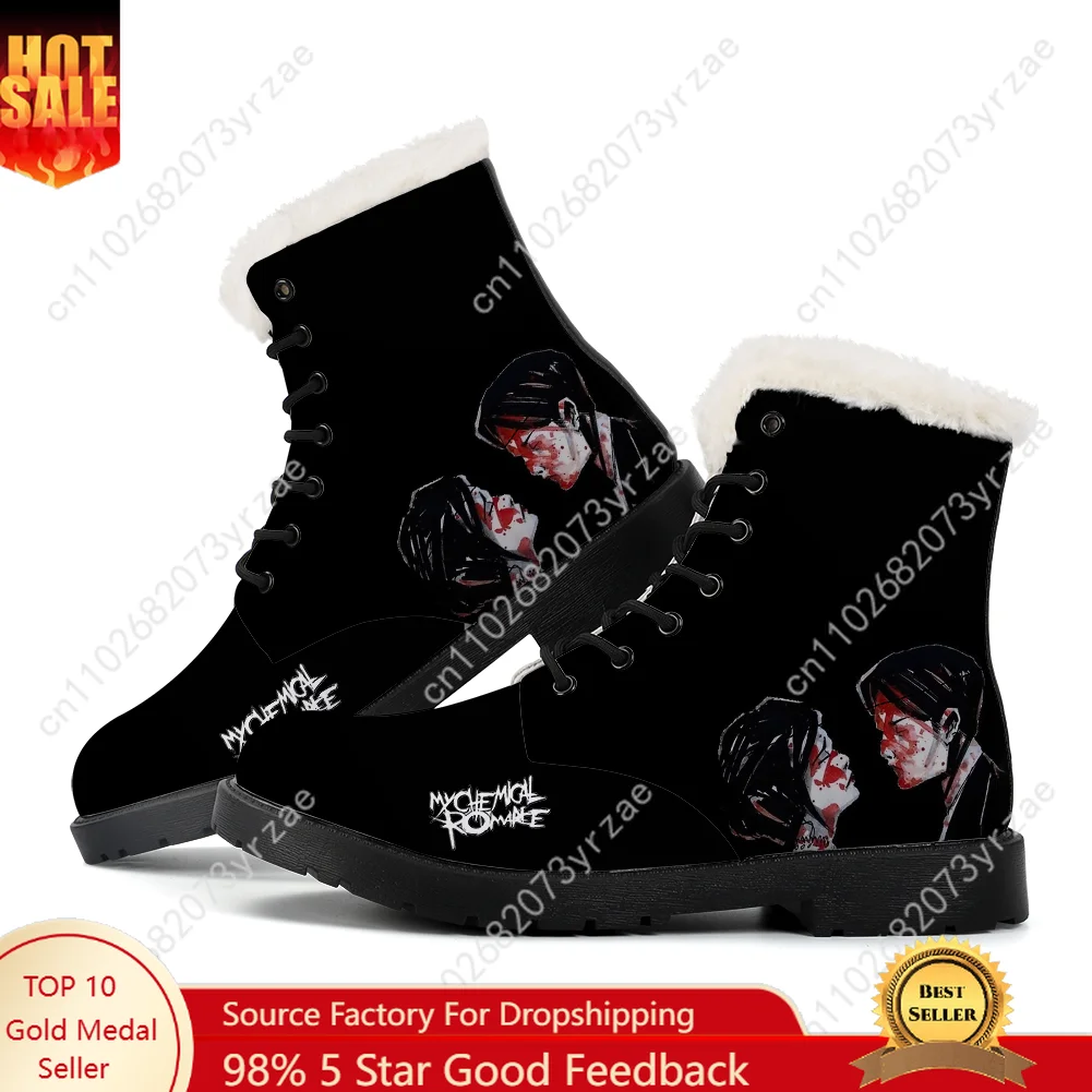 

My Chemical Romance Plush Boots Mens Womens Teenager Casual Shoes Outdoor Keep Warm Leather Boot Print High Quality Custom Shoes