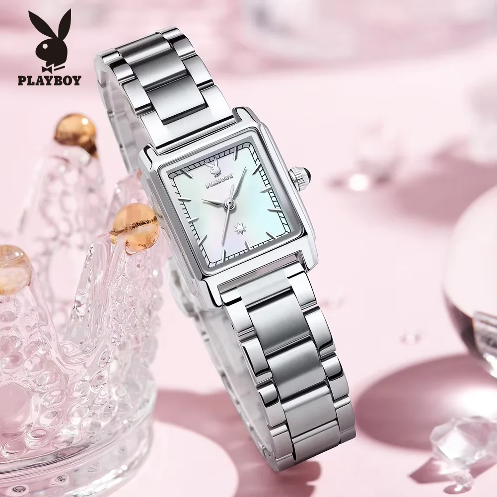 PLAYBOY Square Quartz Wrist Watches for Woman Simple Elegant Waterproof Unique Dial Ladies Dress Watches Fashion Women's Watches