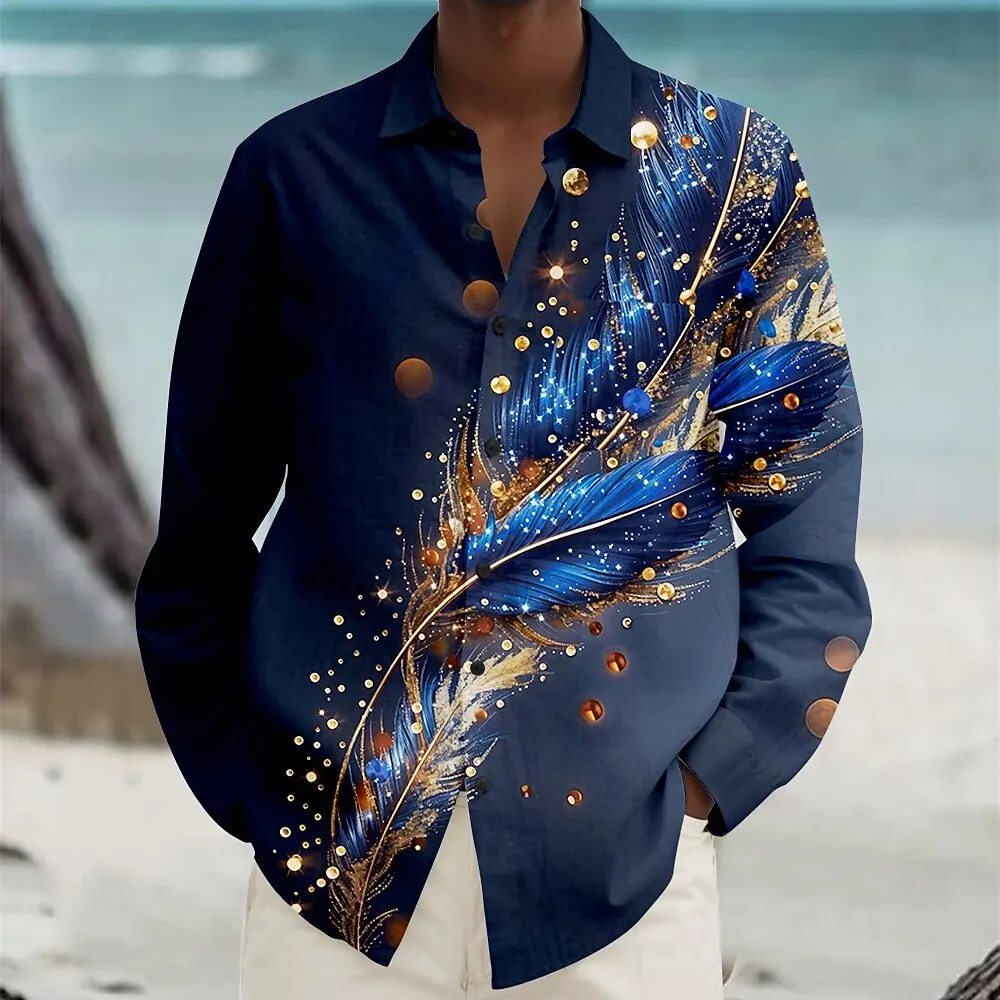 

2025 разноцветная мужская рубашка с длинными рукавами и пуговицами, модная повседневная осенняя рубашка с лацканами и 3D принтом, мужская одежда