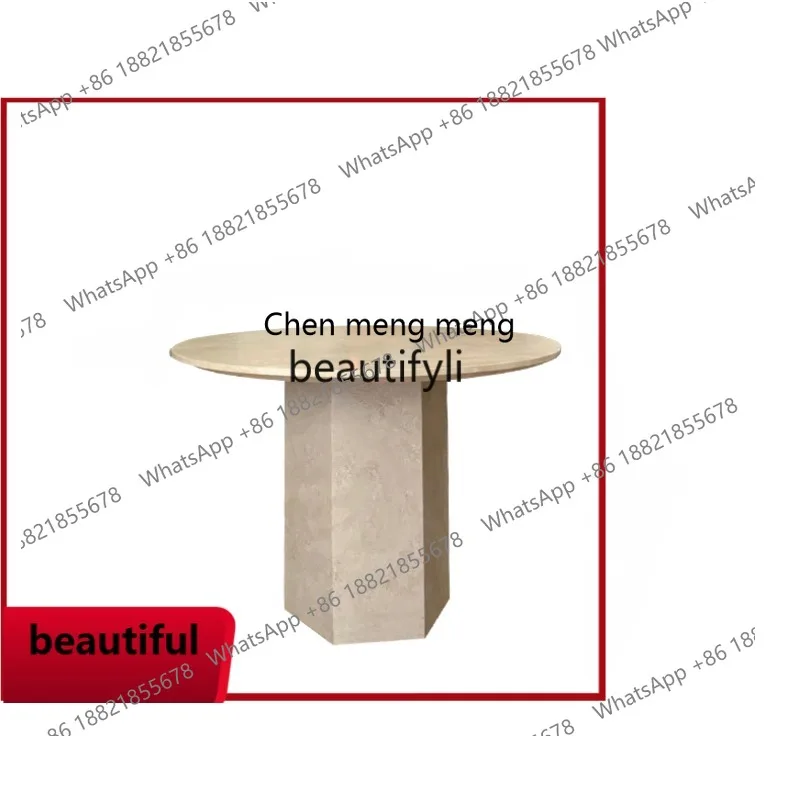 X Designer French Style Natural Cave Stone Dining Table Nordic Simple Chic Style round Marble Dining Table