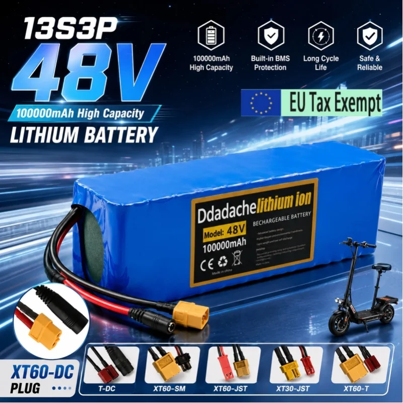 2025 Neuer 48V 100Ah 2000W 13S3P DC/T Lithium-Ionen-Akku Geeignet für 48V-Motoren mit BMS