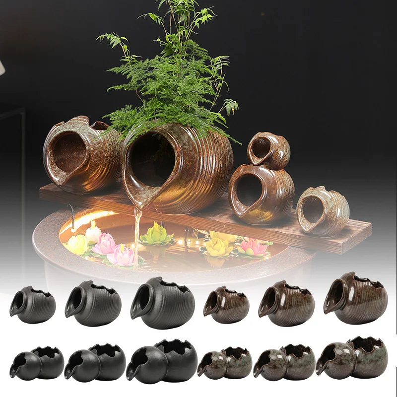 Top Opening Circulating Water Clay Pot Waterfall Water Fountain Jar Clay Pot New Outdoor Garden Fountain Fish Tank Home Decor