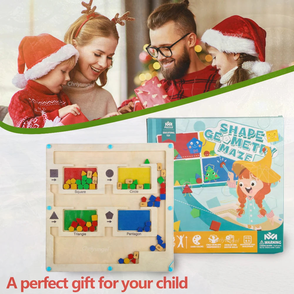 لعبة المتاهة المغناطيسية الخشبية من مونتيسوري، لعبة محرك رفيعة تعليمية، لوحة فرز الألوان والشكل، هدية للأطفال الصغار #6