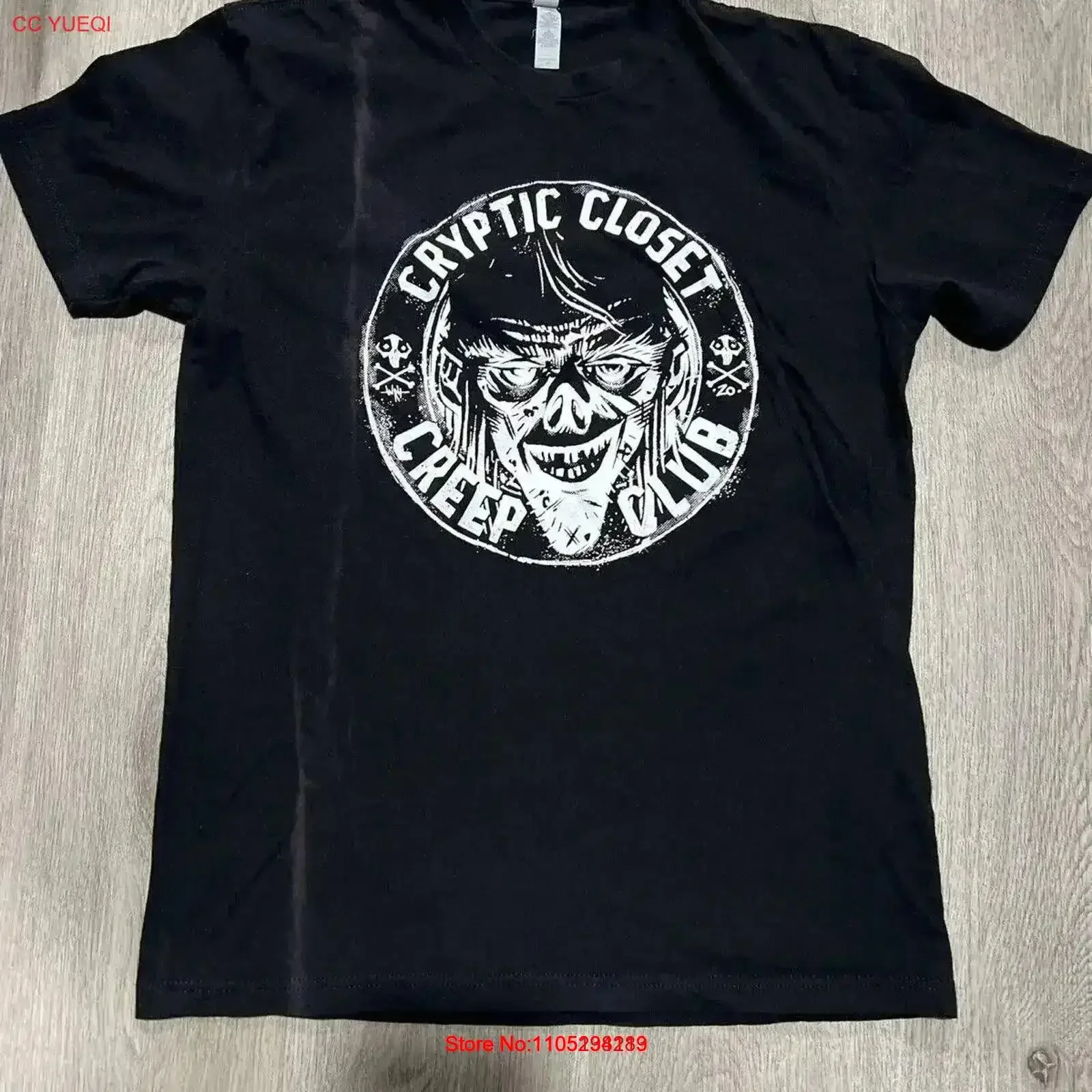 

Cryptic Closet Creep Club Medium Black T Shirt Discolorization vintage Washed Top For Everyday Wear homme fashion Comfortable