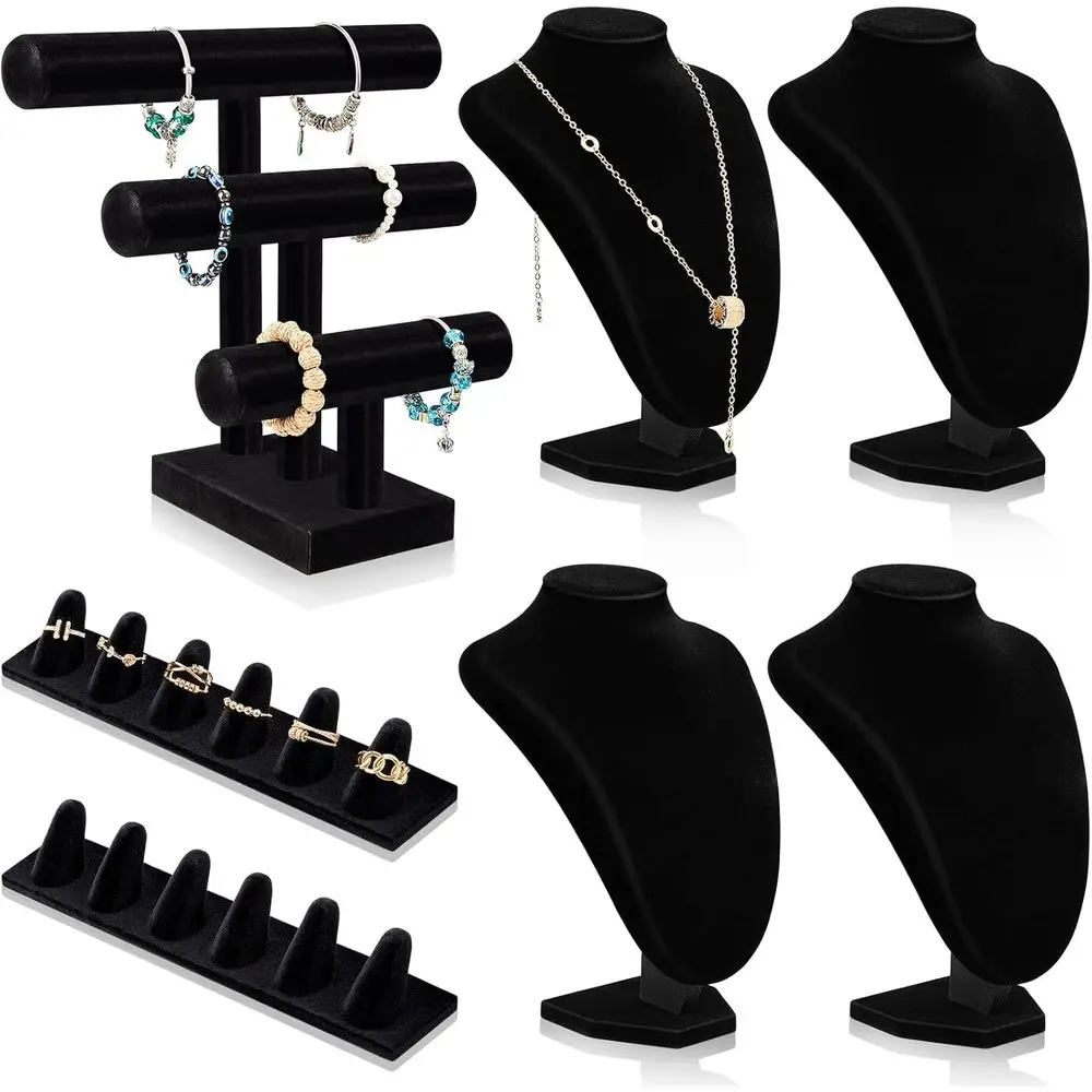 

Black Velvet Jewelry Display Set: 7-Piece Holder for Necklaces, Bracelets, Rings, and More