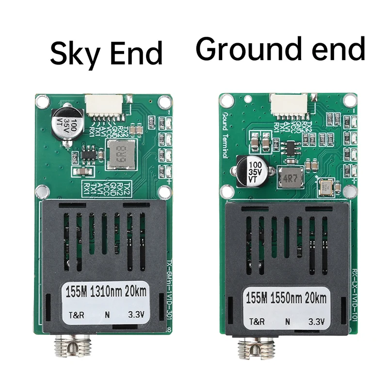 وحدة الإرسال والاستقبال الضوئية TTL للسماء/الأرض للطائرات بدون طيار تيار مستمر 5.5-26 فولت اتصالات الألياف البصرية حتى 20/40/60 كيلومتر FC RX/TX/AV/VCC/GND
