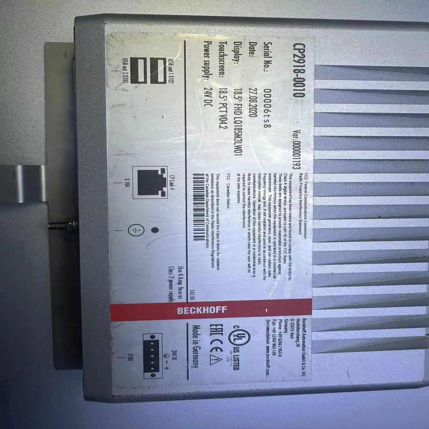 

Сенсорный экран Beckhoff CP2918-0010, исправен.