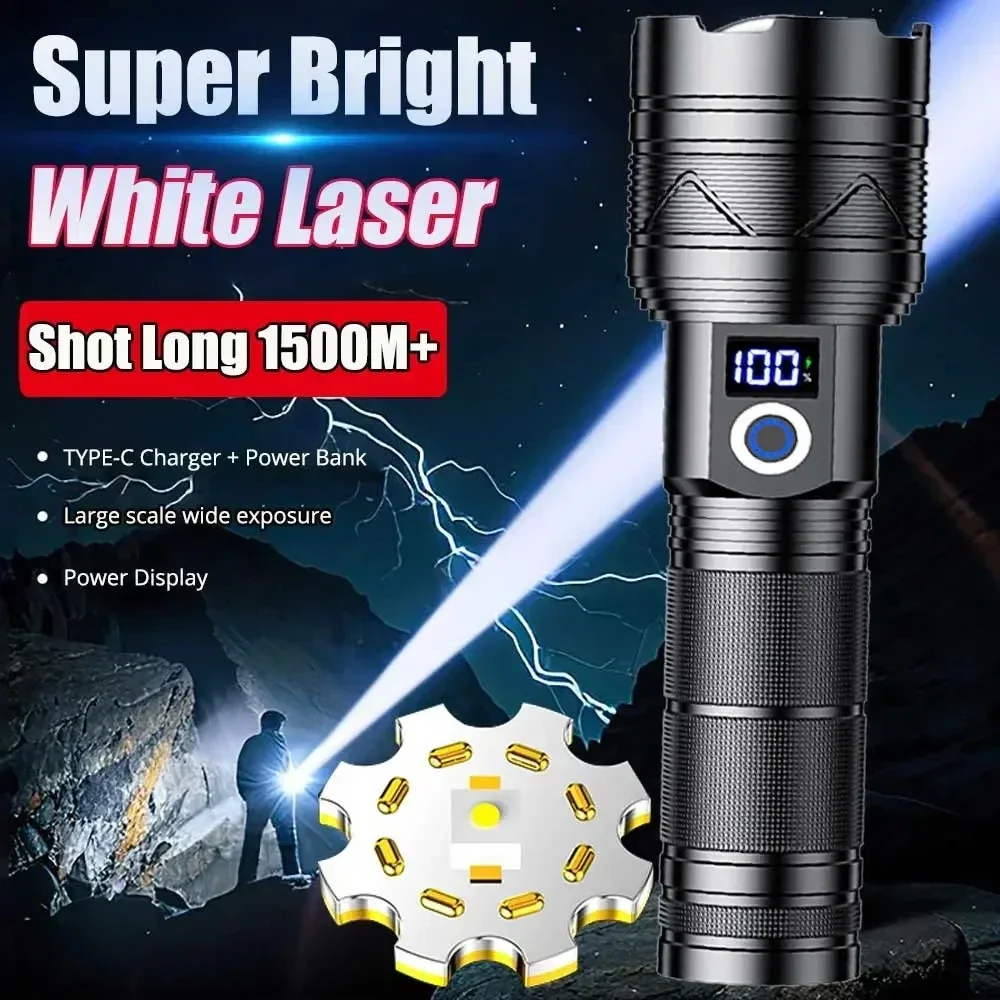 

Powerful 60W LED Flashlight USB Rechargeable Zoomable Emergency Torch Super Bright Spotlight Long Range Tactical Camping Lantern