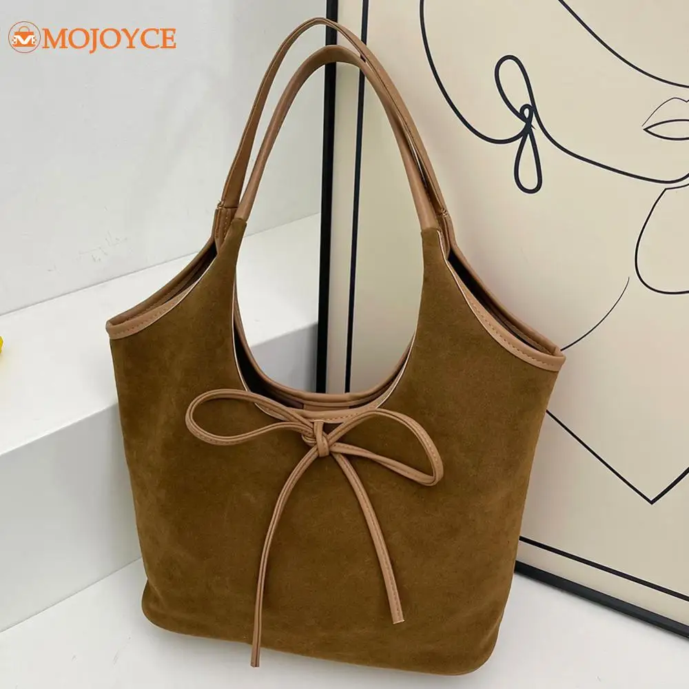 Women Suede Shoulder Bag Simple Tote Handbag Large Capacity Stylish Commuting Bag Magnetic Closure Tote Bag with Interior Pocket