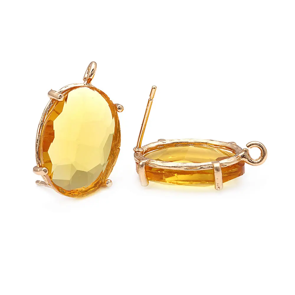 6PCS 18K Gold Color Brass and Glass Oval Stud Earrings Pins Earrings Women\'s Earrings Diy Accessories Rosediy Official Website