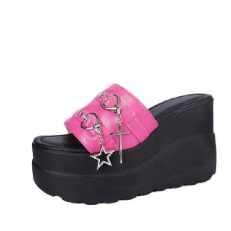 

Thick Bottom Heightening Sandals Slippers Summer Outside 8cm High Heels Female Slipper Fashion Versatile Platform Beach Slides