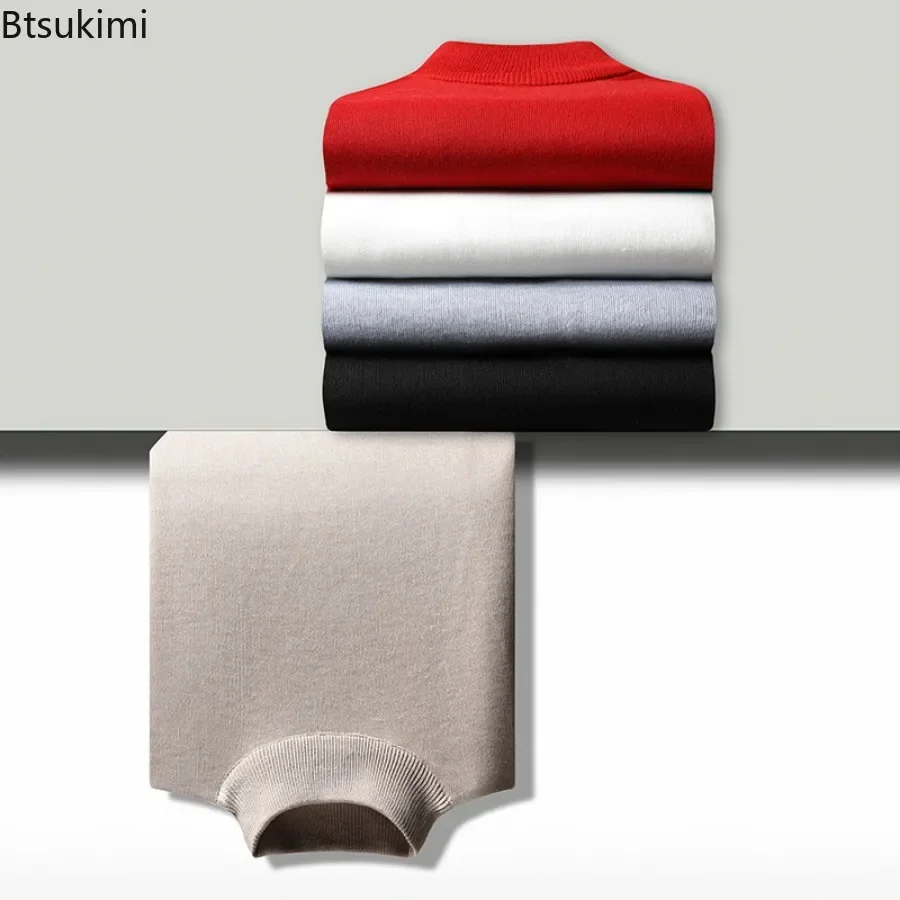 New Basic Autumn Winter Sweater for Men Casual Pullover Warm Turtleneck Sweater Velvet Thick Solid Slim Bottoming Shirt Homme
