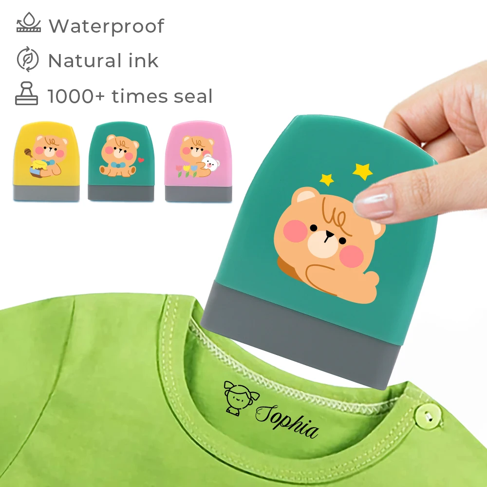 1 Stück personalisierbarer individueller Namensstempel, süßes Bärenmuster, Ihr Kleidungssiegel, Begleiter für Schulbedarf, entworfen für Langlebigkeit