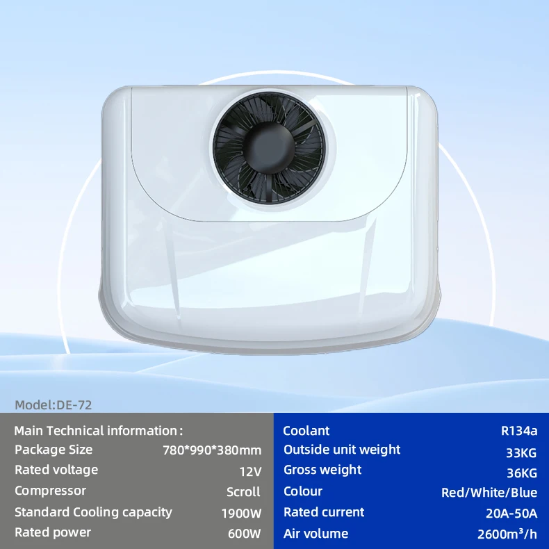 Overhead Single Fan Exterior With Rash Distinction White Slim Parking Air Conditioner DC 12V