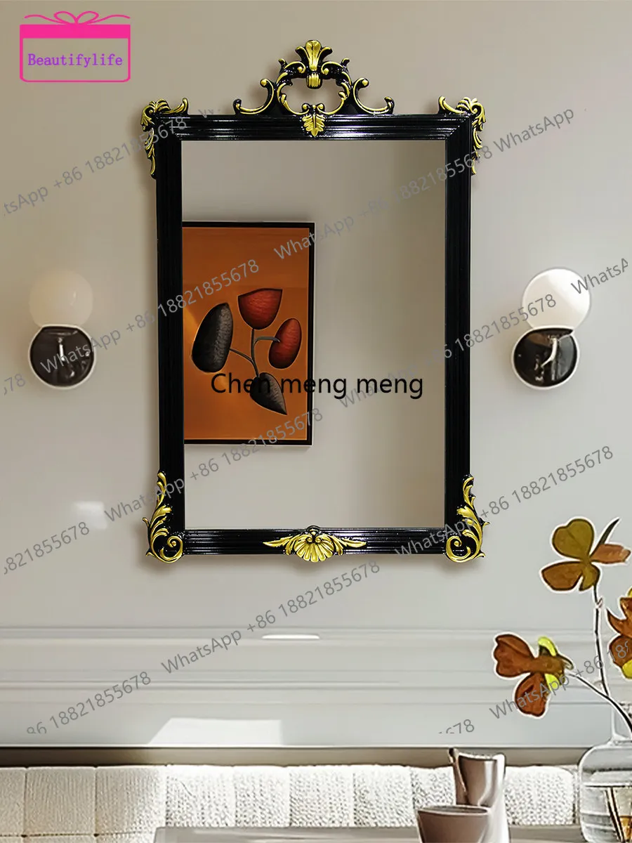 YL European and American retro square bathroom mirror LED smart makeup mirror porch fireplace decorative mirror