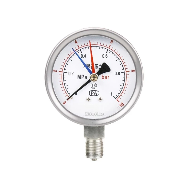 مقياس ضغط ثلاثي الإبر Y100BF من الفولاذ المقاوم للصدأ مقاوم للانفجار ومضاد للتدخل ومقاوم للصدمات سائل/غاز/ضغط الزيت
