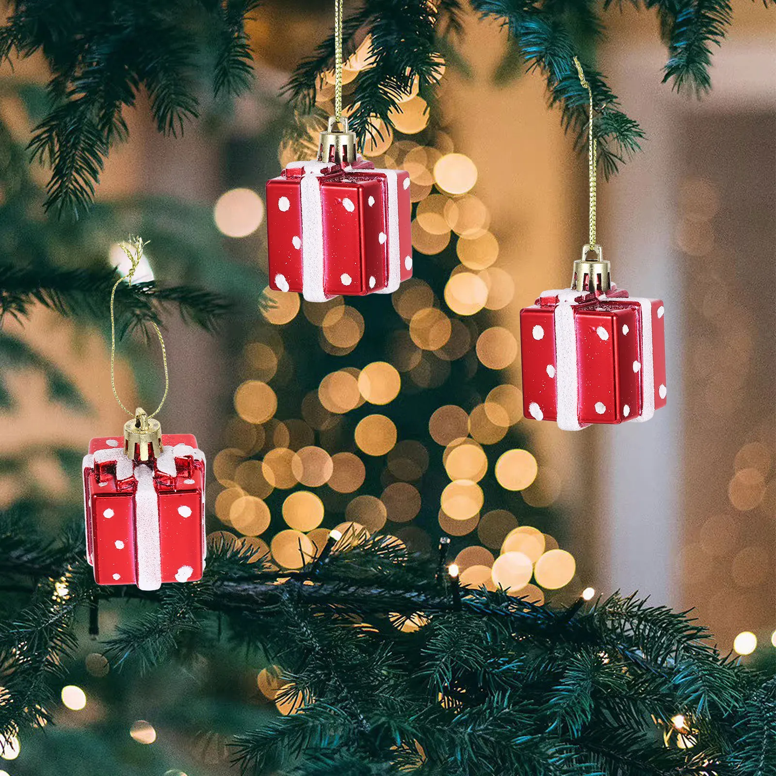 

6Pcs Christmas Tree Box Ornaments Mini Hanging Decorations Elegant Xmas Tree Decor Miniature Boxes for Holiday Party