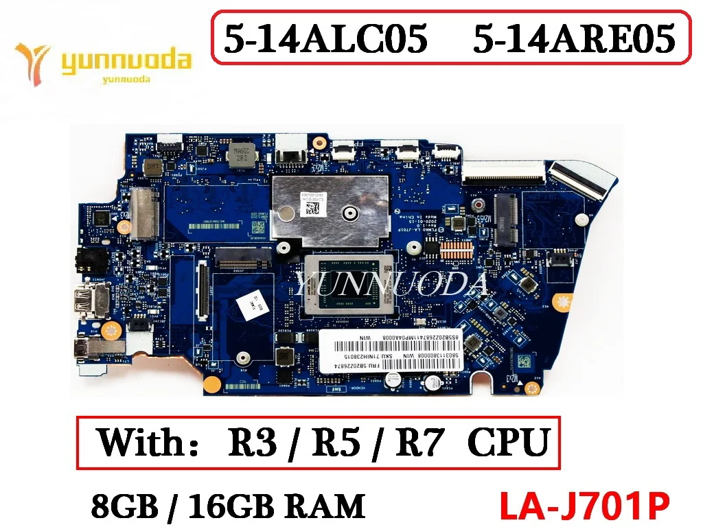 LA-J701P For Lenovo IdeaPad 5-14ALC05, 5-14ARE05 Laptop Motherboard With  R3, R5 R7 CPU 8GB 16GB RAM 100% DDR4 Tesed