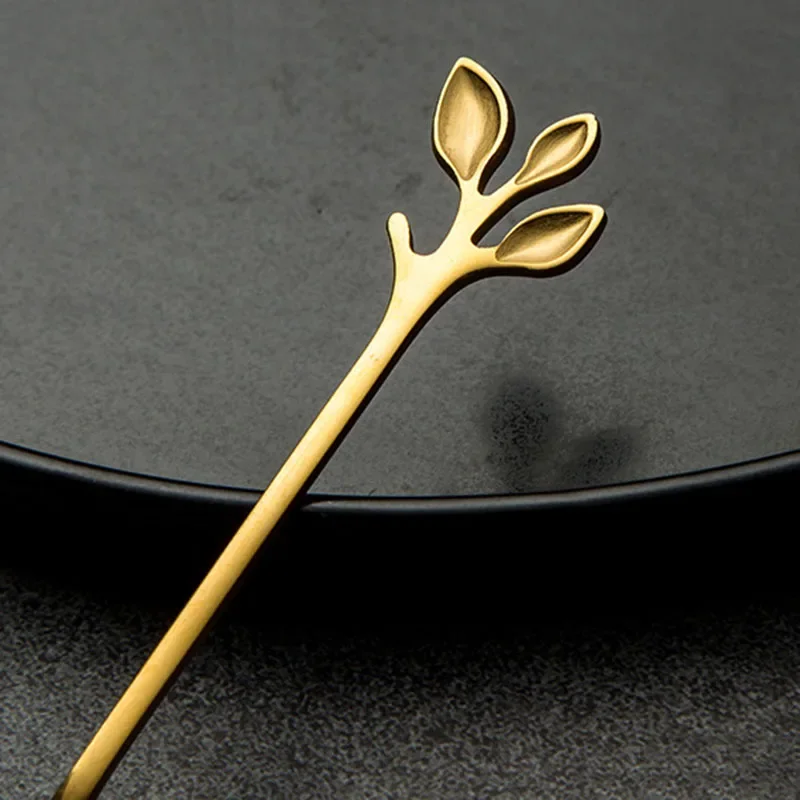 Creative Leaves Dessert Fork Stainless Steel Coffee Stirring Fork Shovel Spoon Dessert Coffee Teaspoon Kitchen Accessory