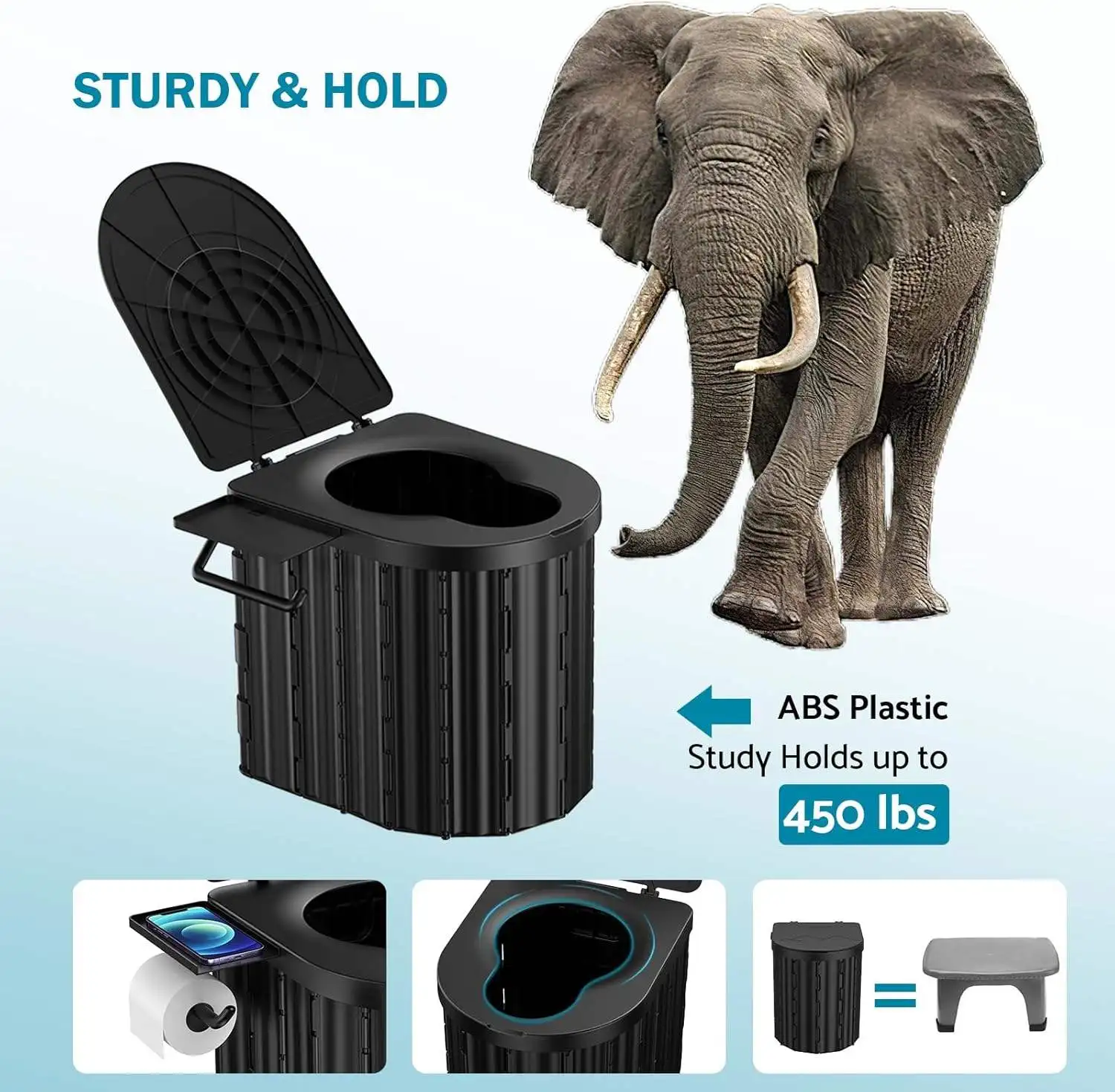 

Upgrade 15'' toilet Portable Toilet Portable Travel Floding Toilet With Lid and Paper Holder for Car,Hiking,Beach and Camping