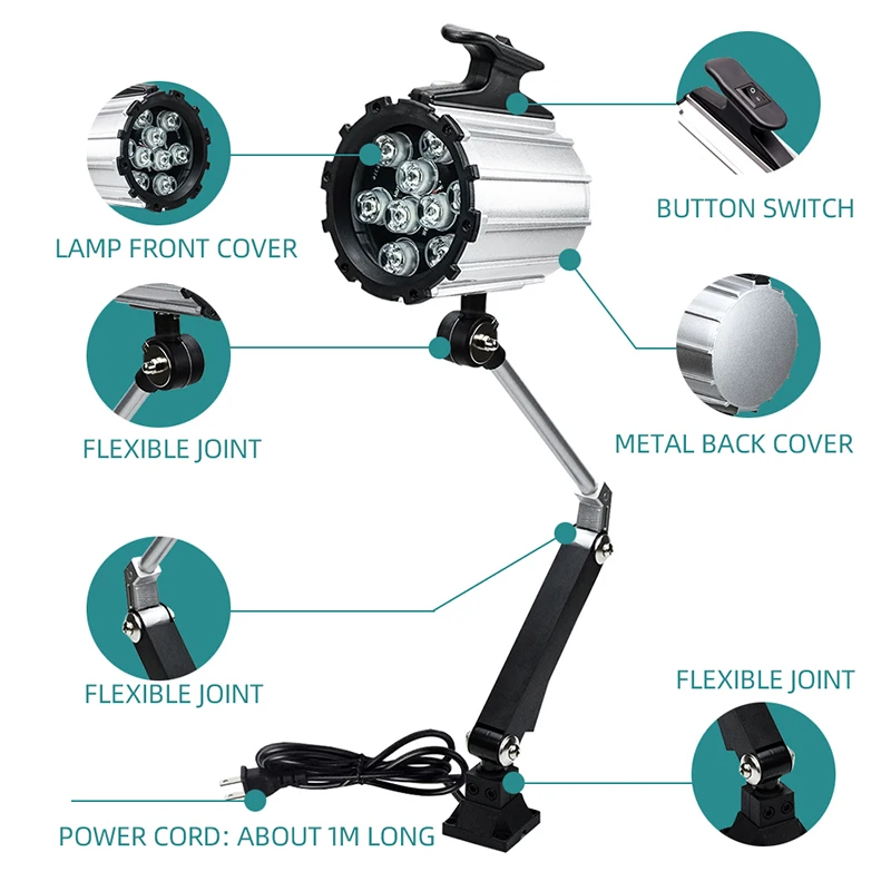 Imagem -04 - Impermeável Led Cnc Machine Lamp Milling Workshop Lâmpada Industrial Lâmpada Braço Longo Base Fixa 9w 110220v Auto Repair Lights