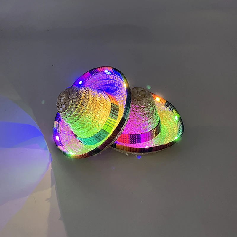 Sombrero, diadema, tocado de Festival mexicano, LED neón, gorro de paja mexicano, accesorios de fotografía para niña, disfraz de Carnaval para mascota