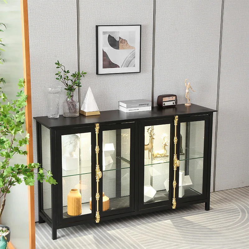 

Светящаяся витрина из прозрачного стекла, буфет из кованого железа, шкаф для хранения, винный шкаф в индустриальном стиле, шкаф для гостиной.