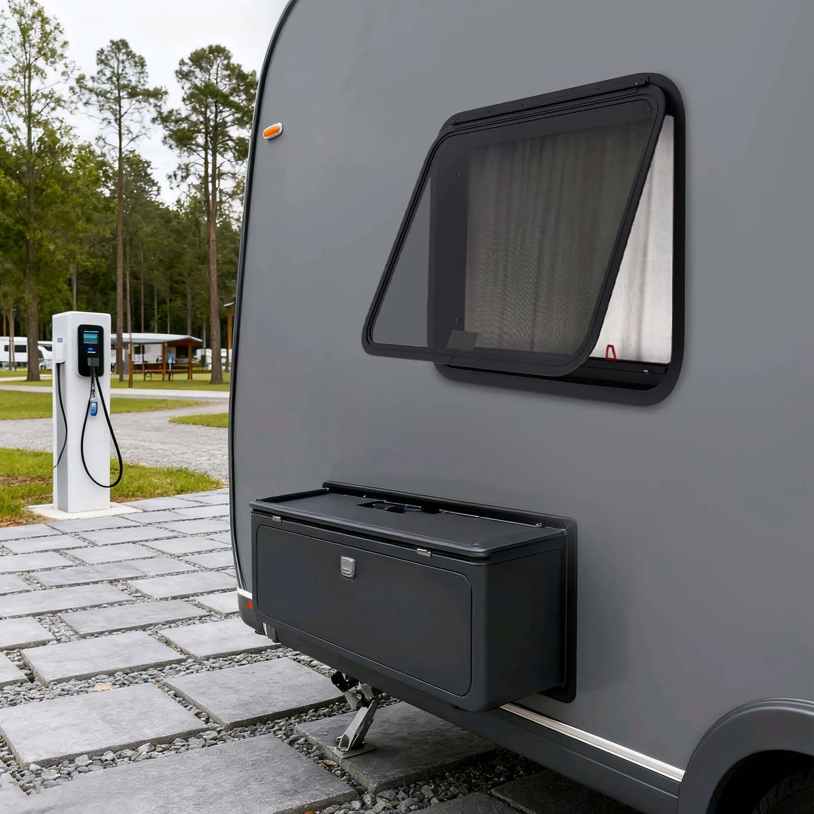 RV 푸시 아웃 윈도우 90 °   최대 개방형 방충망 프라이버시 보호 쉬운 설치 빠른 환기 햇빛 차단