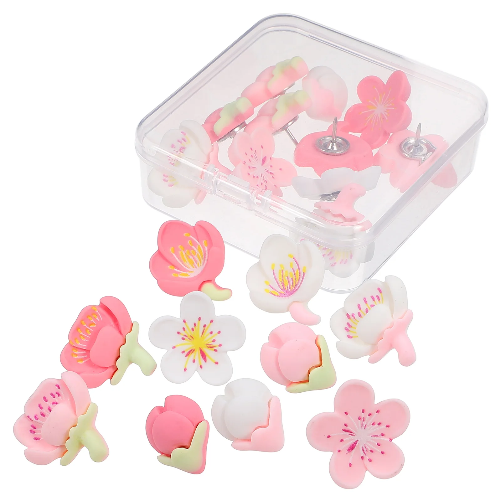 

20 Pcs Resin Peach Blossom Thumbtack Delicate Thumbtacks Cute Pushpin Metal Portable Pins Office for Cork Board Accessories