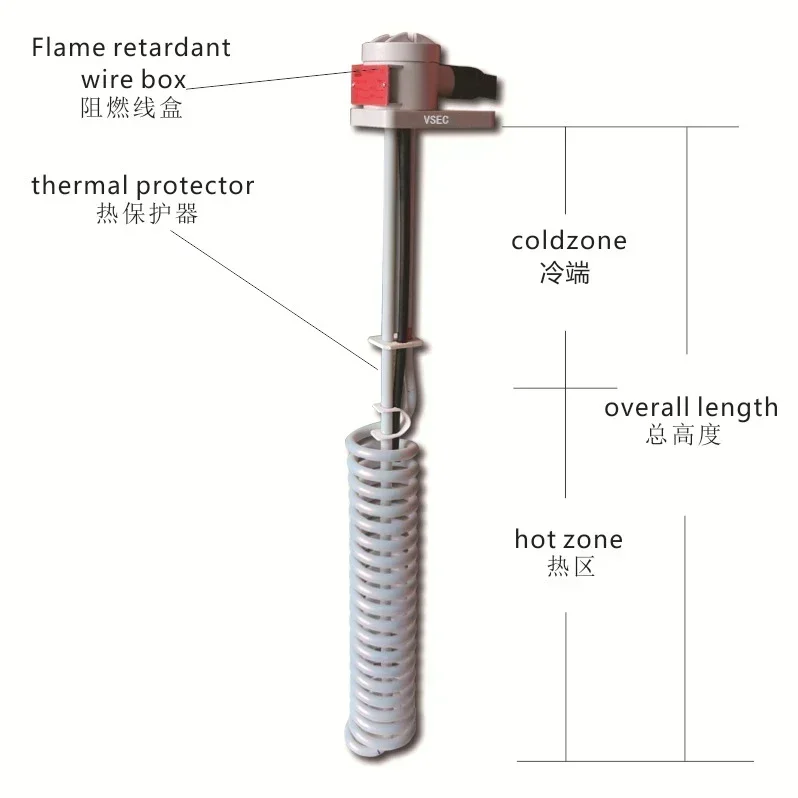 PTFE heating element coated anti-corrosive electric tubular immersion heater heating elements for chemical tank