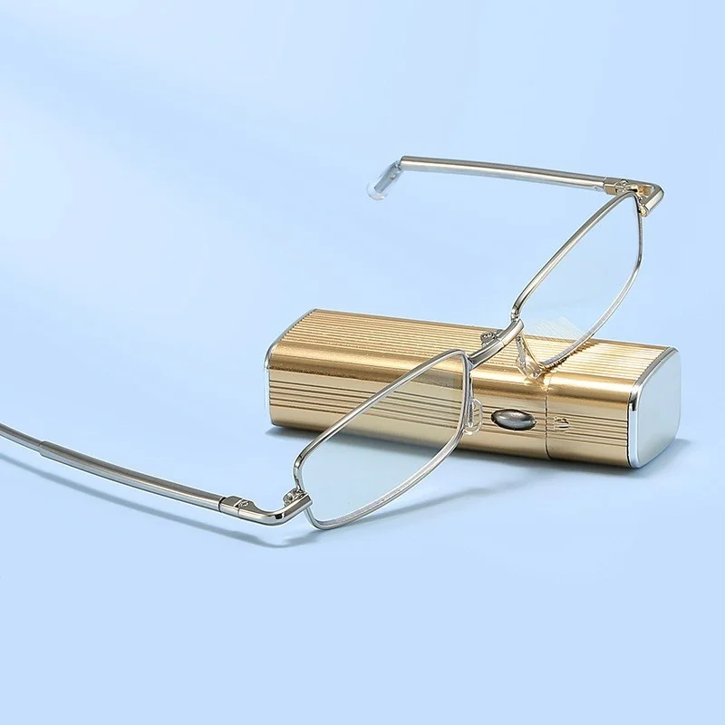 High Definition Folding Reading Glasses With Metal Box Men Women Portable Anti Blue Light Eyewear Presbyopia Glasses +1.0 ~ +4.0