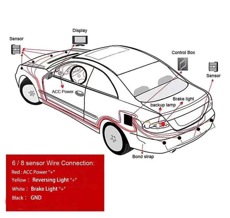 12V 16.5mm Flat Probe Parking Sensor Kit 4 Sensors Buzzer Detector Reversing Radar Universal Auto Auxiliary Safety Accessories