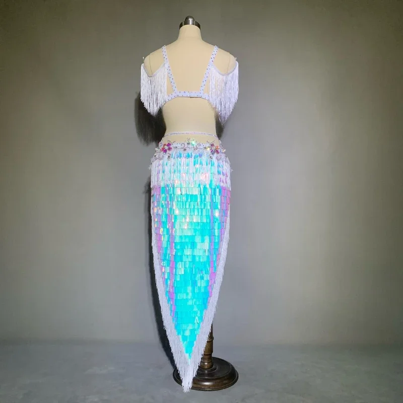 Zestaw kostiumów do tańca brzucha Popsong Performance dla kobiet strój treningowy Bellydance przędza chusta sukienka z cekinami orientalna odzież do tańca