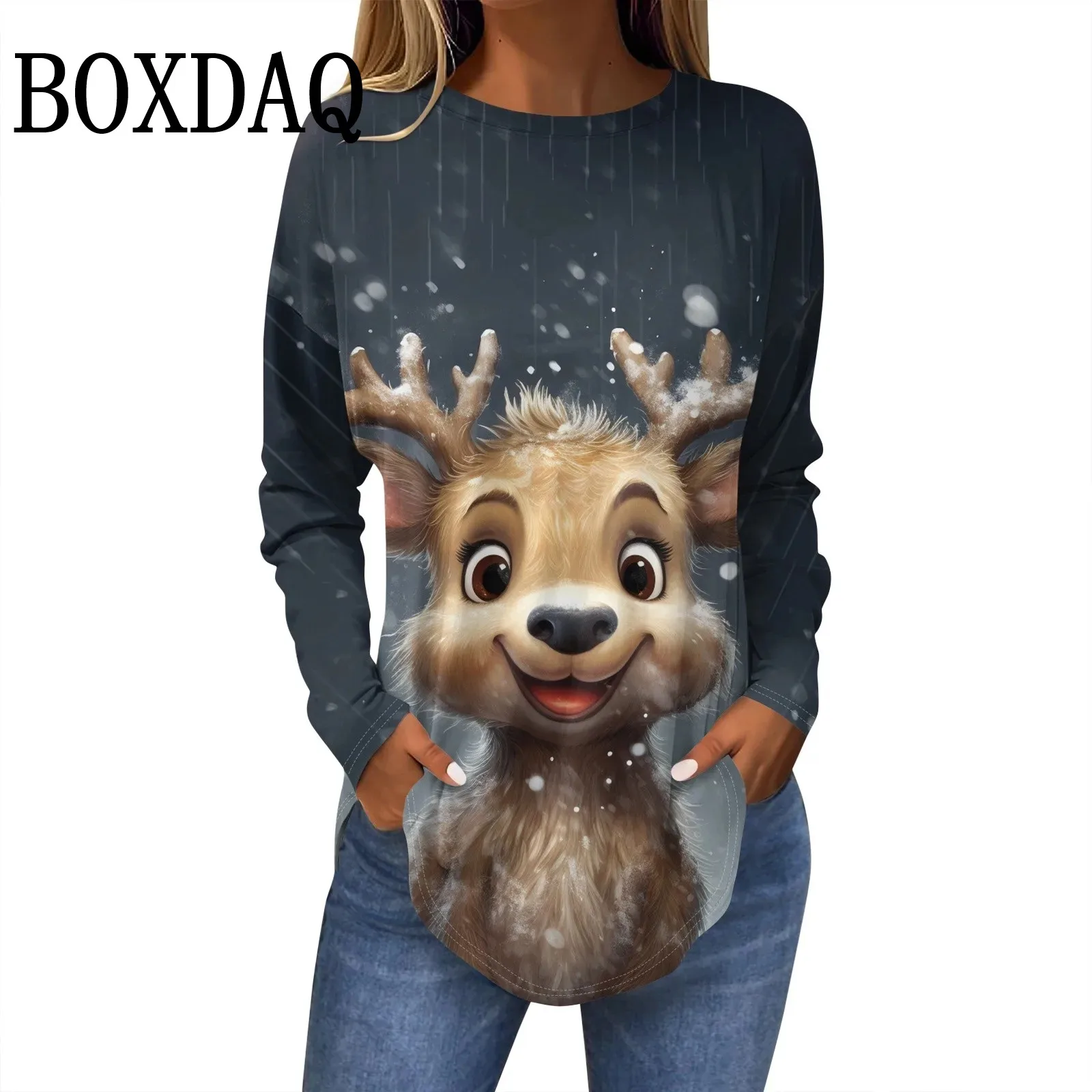 Tee Shirts For Women Fall Casual Long Sleeve Shirts Winter 2024 Retro Printing Christmas Party Top Pulloverropa de mujer ofertas