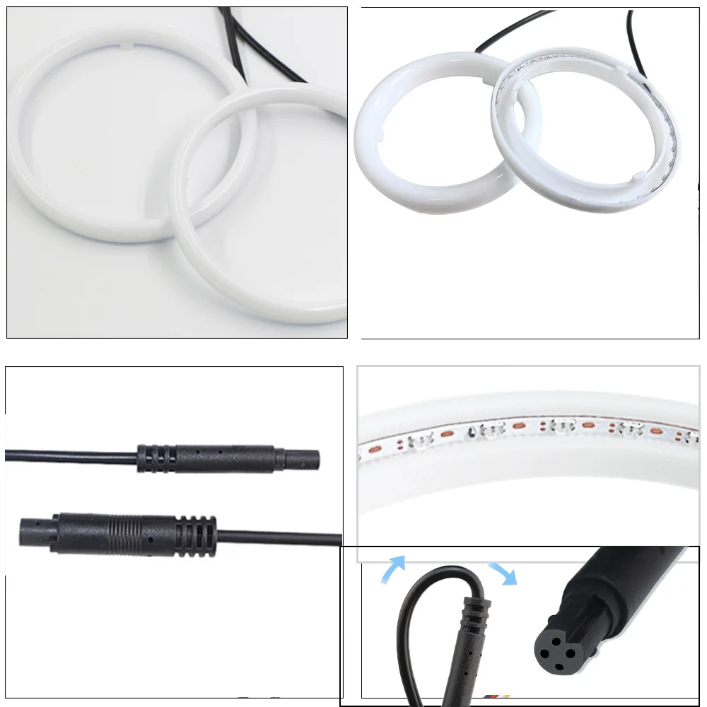 2PCS RGB Angel Eye LED Luci di marcia diurna per fari con controllo APP Multi-colore sincronizzato alla musica per veicoli 60MM-120