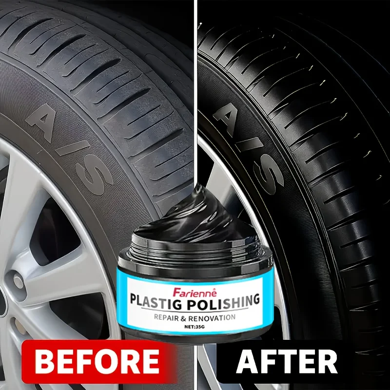 プラスチックパーツブラックナー - ユニバーサルカートリムレストアラー、傷除去剤、アンチエイジング、自動車ディテーリング用活性化ポリッシュ 35g