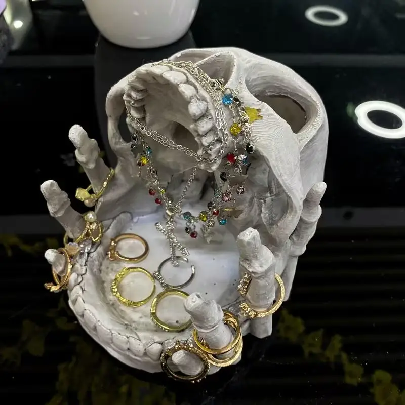 Creative Skull Resin Jewelry Storage Box, Gothic Halloween Desktop Ornament Art Home Decoration Organizer