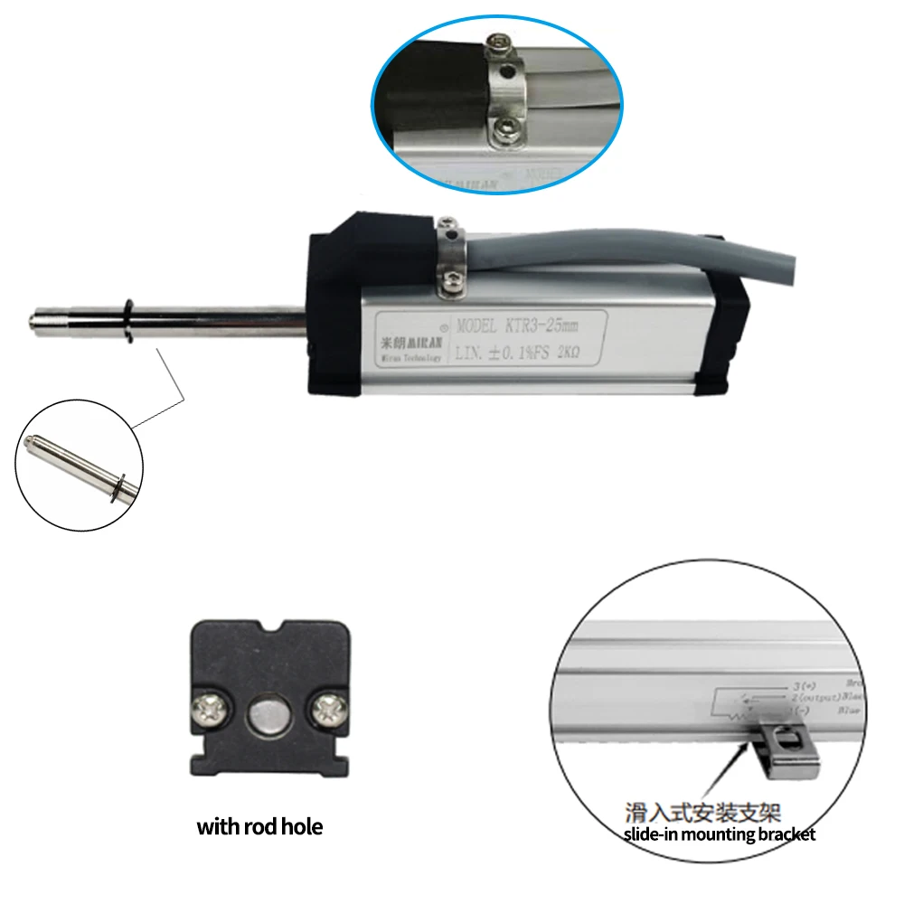 2026 MIRAN KTR3 Built-in Spring Self-resetting Linear Displacement Sensor 10mm-250mm Resistance Linear Ruler for Crack Monitorin