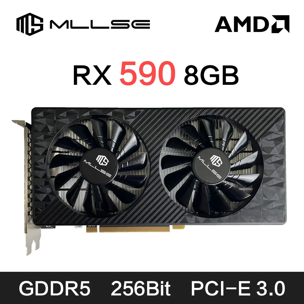 بطاقة رسومات الألعاب MLLSE AMD RX 590 8GB 2304SP GDDR5 256Bit PCI-E 3.0 × 16 6Pin Radeon GPU Rx 590 بطاقة فيديو Placa De Video
