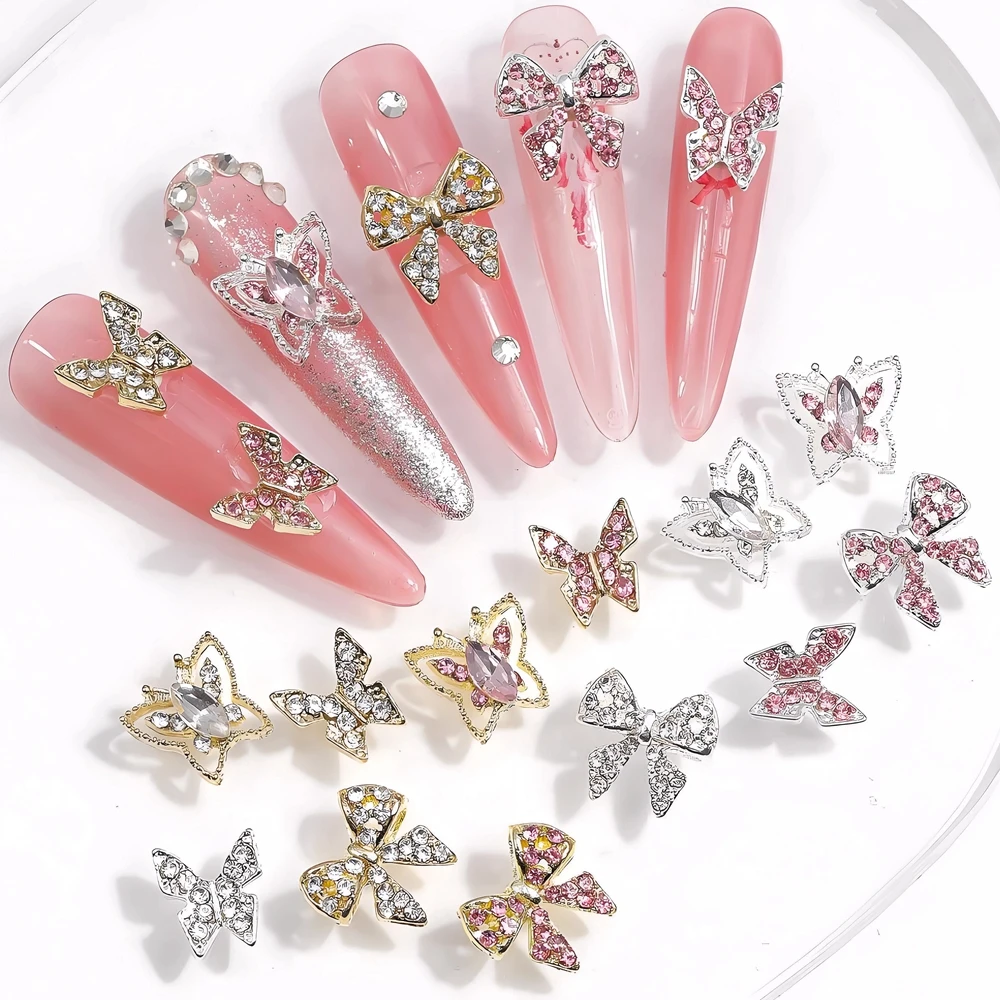 10 個 3D 高級合金フルラインストーンネイルアート蝶弓チャームジュエリーアクセサリー爪の装飾マニキュア用品 S