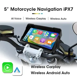 Motorcycle 5 Inch DVR Wireless Carplay & Android Auto IPX7 Front Rear Camera Bluetooth Helmet Navigation Display Screen Portable