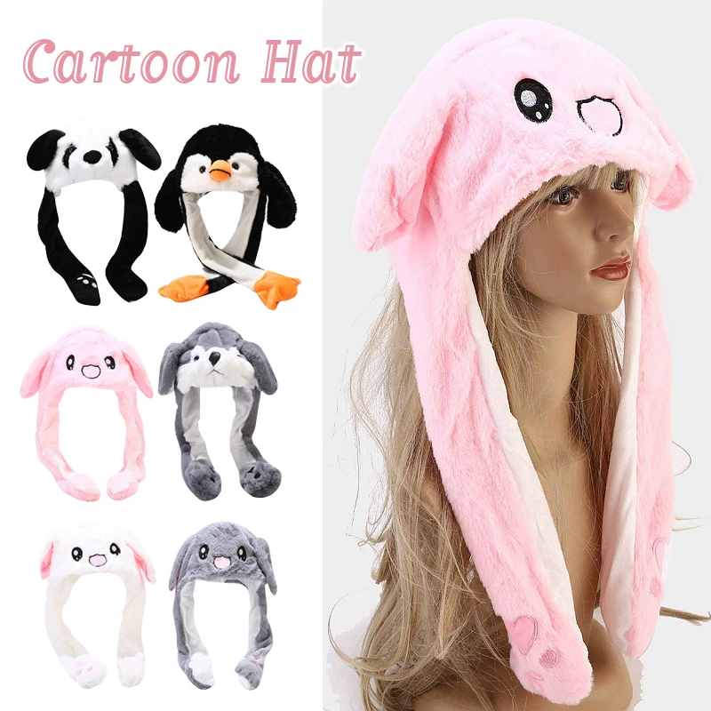 

Cute Bunny Hats With Moving Ears Cartoon Beanie Hat Airbag Cap Trendy Sweet Bunny Hat Soft Warm Scarf Hats Movable Ears