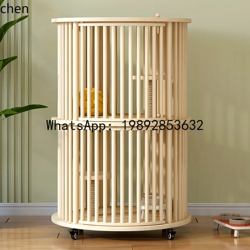 B1 Round Solid Wood Cat Cage Villa Panoramic Indoor Luxury Double-layer Cat House Three-layer Cat Nest