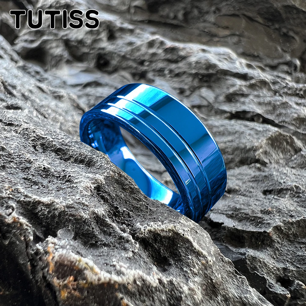 TUTISS-Cor Original Tungsten Wedding Band para Homens e Mulheres, Forever Ring, 2 Linhas Offset, Polido Comfort Fit, 8mm