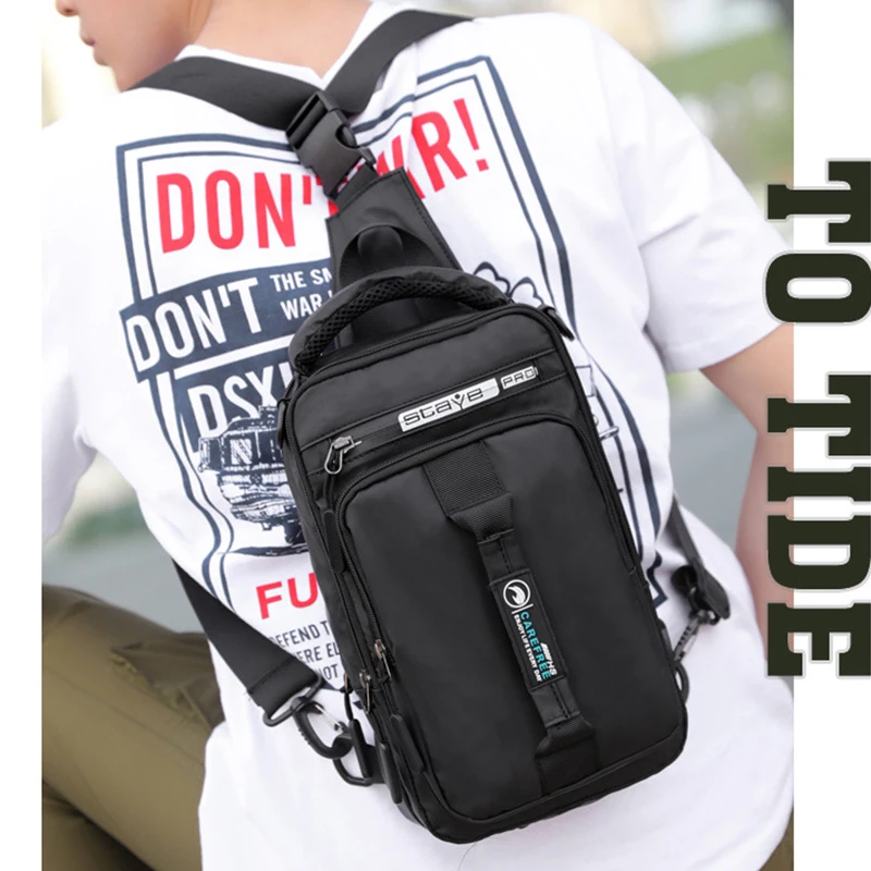 Men Nylon Military Knapsack Messenger Chest Bags Multi-Functional USB Charging Interface Male  Crossbody Rucksack Backpack Bag