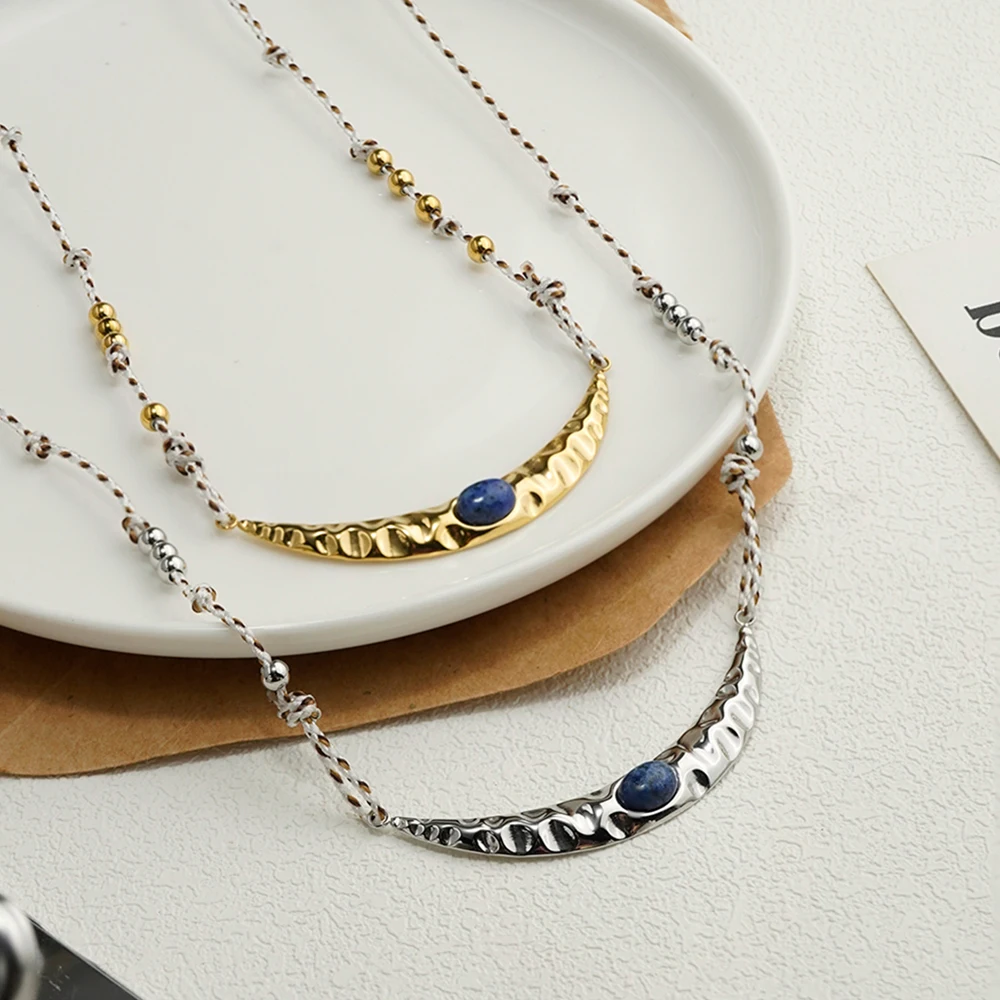 ENFASHION Para Mujer Braided Rope Sapphire Pendant Necklace For Women's Stainless steel 18K Plated Gold Fashion Jewelry P253629