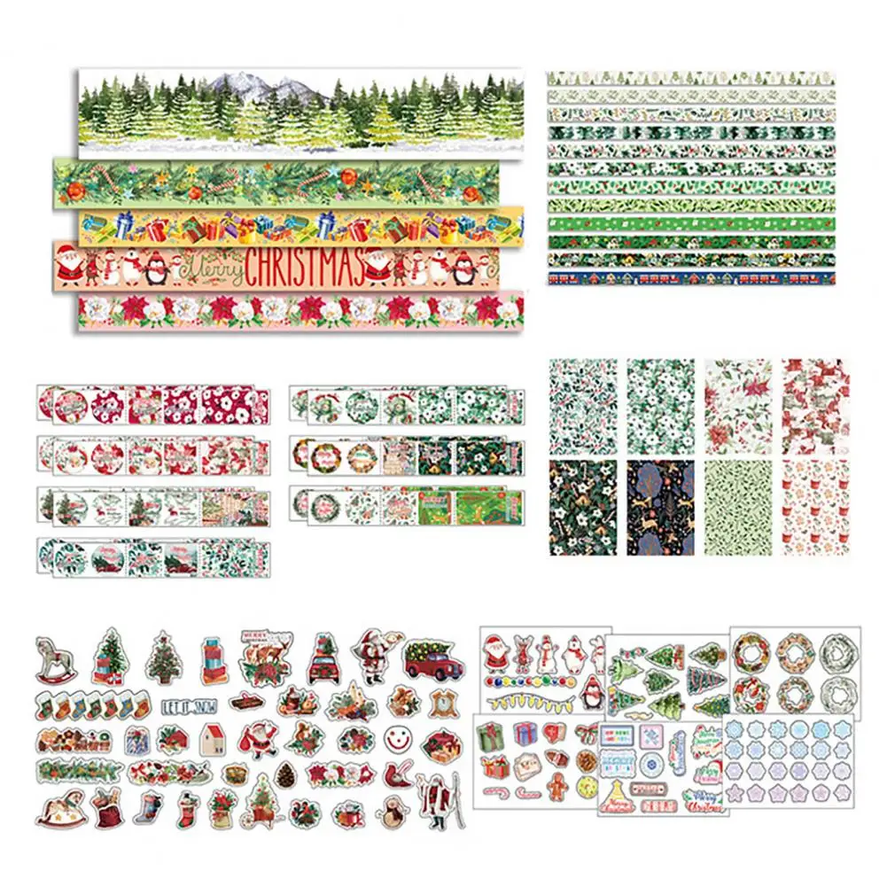 

Durable Adhesive Shape Sticker Christmas Snowman Tree Pattern Pet Tapes Holiday Scene Stickers Decorative for Journaling