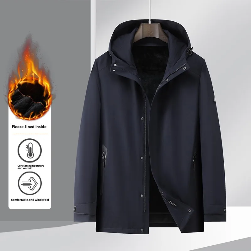 

Men's Winter Coat 2024 New Sle Removable Rabbit Fur Inner Liner Hooded Windproof Mid-Length Jaet Commute Sle Zipper Clo...